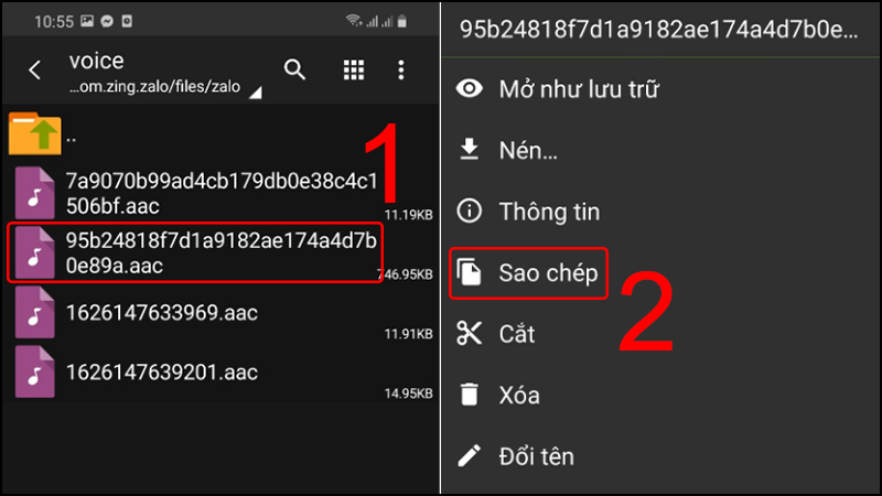 Nhấn đè vào file và chọn Sao chép